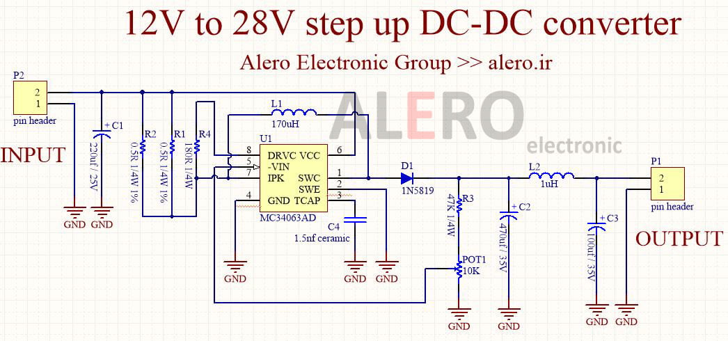 مبدل ولتاژ DC به DC افزاینده 12V به 28V